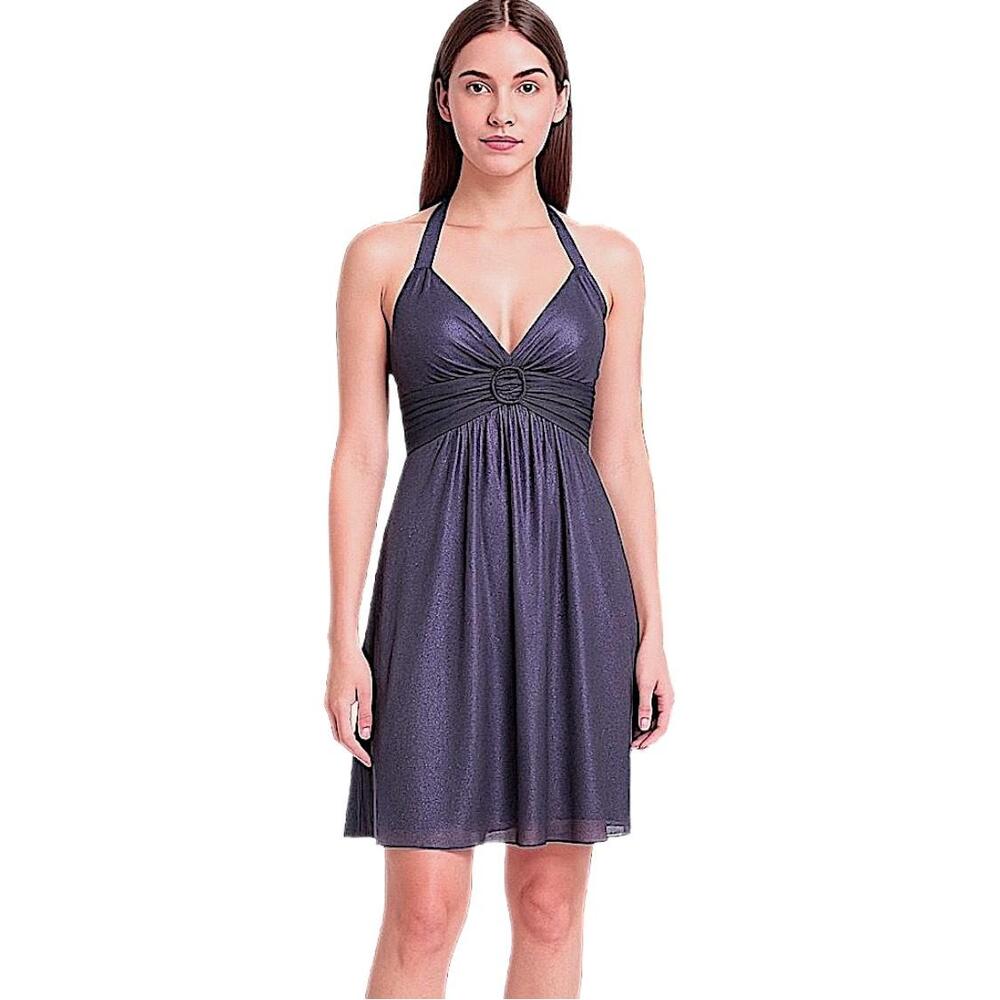 City Triangles Dress Womens Black Lavender Vneck Glitter Shimmery Formal Prom